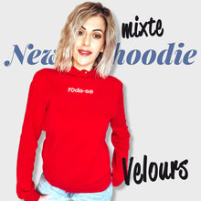 Carregar imagem no visualizador da galeria, Hoodie mixte "Foda-se" Rouge Logo en velours crème