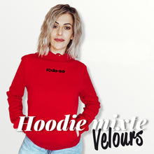 Carregar imagem no visualizador da galeria, Hoodie mixte "Foda-se" Rouge Logo en velours noir
