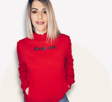 Carregar imagem no visualizador da galeria, Hoodie mixte "Foda-se" Rouge logo noir pailleté