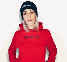 Carregar imagem no visualizador da galeria, Hoodie mixte "Foda-se" Rouge logo noir pailleté