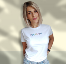 Charger l'image dans la galerie, T-Shirt blanc femme ou homme Foda-se color réfléchissant